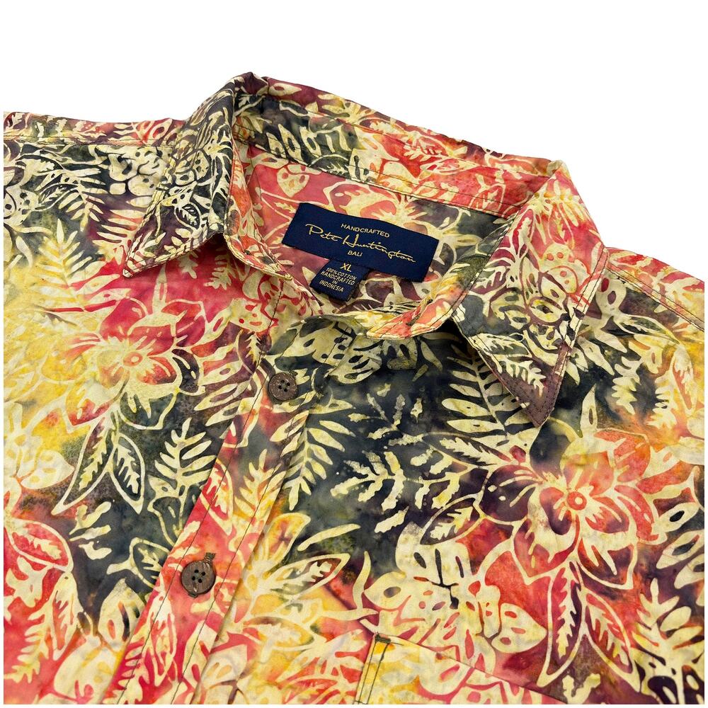 Pete Huntington Hawaiian Shirt Men XL Batik Long Sleeve Button Up Tropical Beach